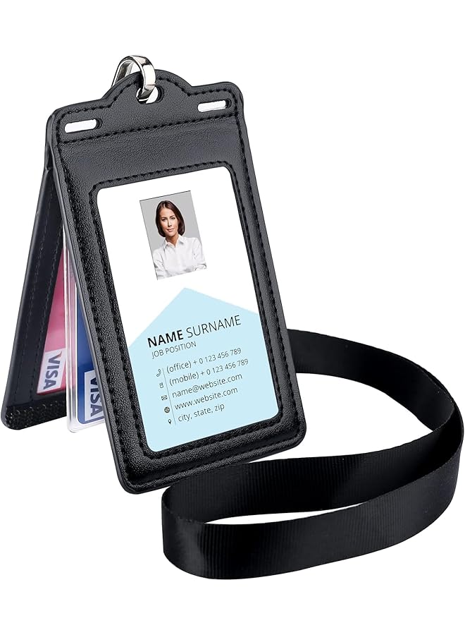إيروريكس حامل شارة ثلاثي الطي مع حزام جلدي وحامل بطاقة هوية من الجلد الصناعي مع نافذة هوية شفافة لموظفي المكتب والطلاب والمعلمين يحمل بسهولة من 1 إلى 6 بطاقات حامل بطاقة هوية ثلاثي الطي ومتين - Image 1
