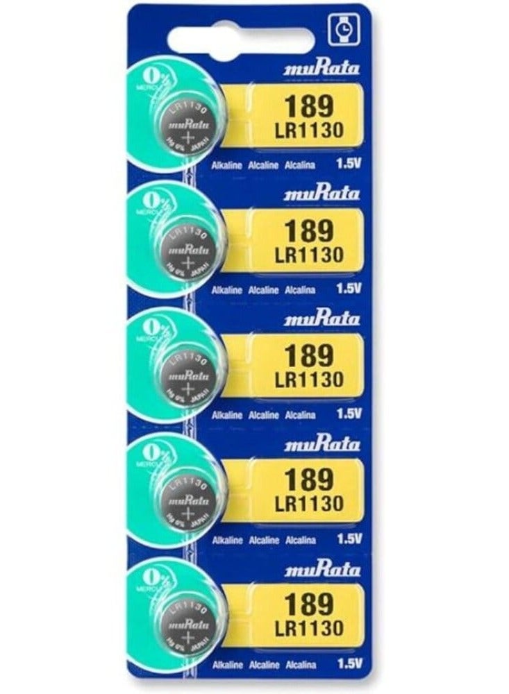 5-Pieces Murata AG10 LR1130 (189) Alkaline 1.5V Batteries