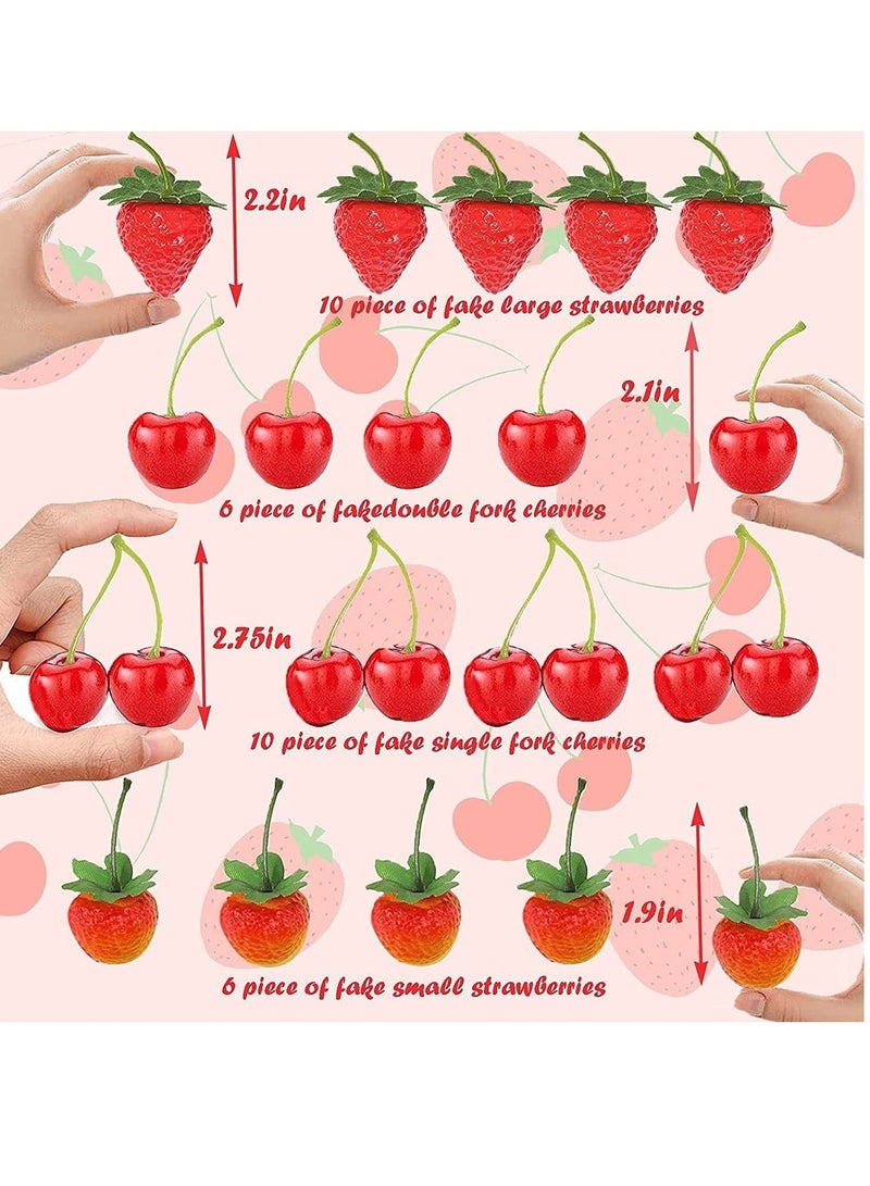 Captaintech 32Pcs Artificial Strawberries Fake Fruit Fake Strawberries Fake Cherries,Simulation Fake Strawberry Realistic Plastic Fruit Artificial Fake Cherries Strawberry Decor for Wedding,Photography Prop - Image 5