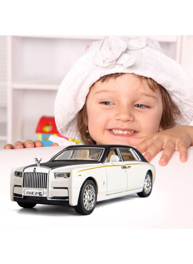 هالامودو نموذج سيارة فانتوم مصغرة 1:24، سقف يضيء بسماء نجمية، أبواب قابلة للفتح، لعبة سيارة آلمنيوم ذات إضاءة وصوت، هدية للفتيان والفتيات، سيارة لعبة جمع، أسود/أبيض، 21.2*7.2*5.7 سم - Image 5