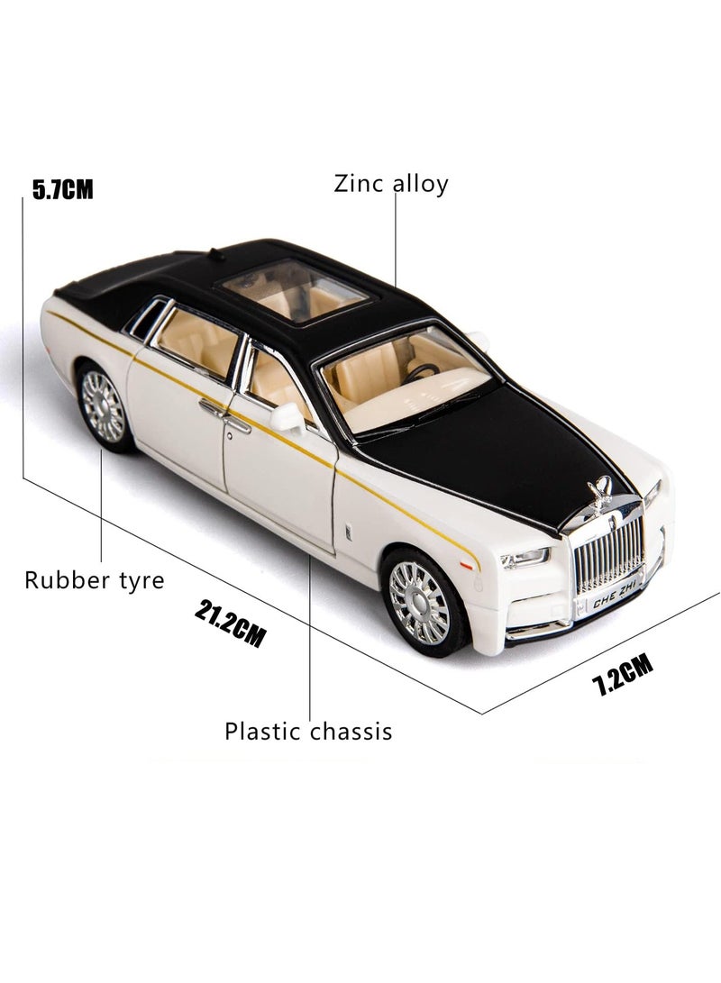 هالامودو نموذج سيارة فانتوم مصغرة 1:24، سقف يضيء بسماء نجمية، أبواب قابلة للفتح، لعبة سيارة آلمنيوم ذات إضاءة وصوت، هدية للفتيان والفتيات، سيارة لعبة جمع، أسود/أبيض، 21.2*7.2*5.7 سم - Image 2