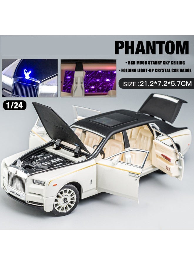 هالامودو نموذج سيارة فانتوم مصغرة 1:24، سقف يضيء بسماء نجمية، أبواب قابلة للفتح، لعبة سيارة آلمنيوم ذات إضاءة وصوت، هدية للفتيان والفتيات، سيارة لعبة جمع، أسود/أبيض، 21.2*7.2*5.7 سم - Image 1