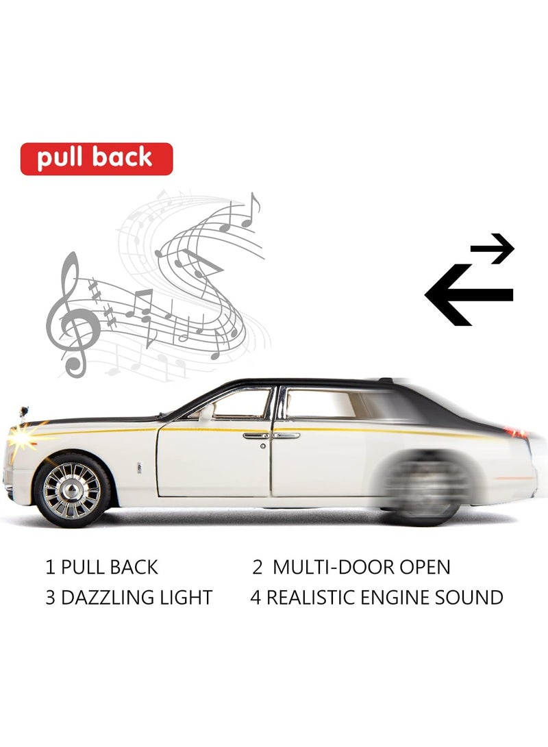 هالامودو نموذج سيارة فانتوم مصغرة 1:24، سقف يضيء بسماء نجمية، أبواب قابلة للفتح، لعبة سيارة آلمنيوم ذات إضاءة وصوت، هدية للفتيان والفتيات، سيارة لعبة جمع، أسود/أبيض، 21.2*7.2*5.7 سم - Image 4