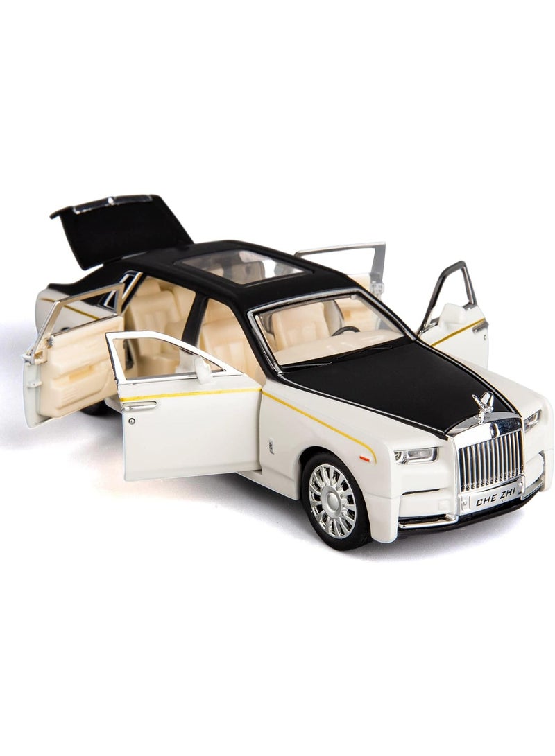 هالامودو نموذج سيارة فانتوم مصغرة 1:24، سقف يضيء بسماء نجمية، أبواب قابلة للفتح، لعبة سيارة آلمنيوم ذات إضاءة وصوت، هدية للفتيان والفتيات، سيارة لعبة جمع، أسود/أبيض، 21.2*7.2*5.7 سم - Image 3