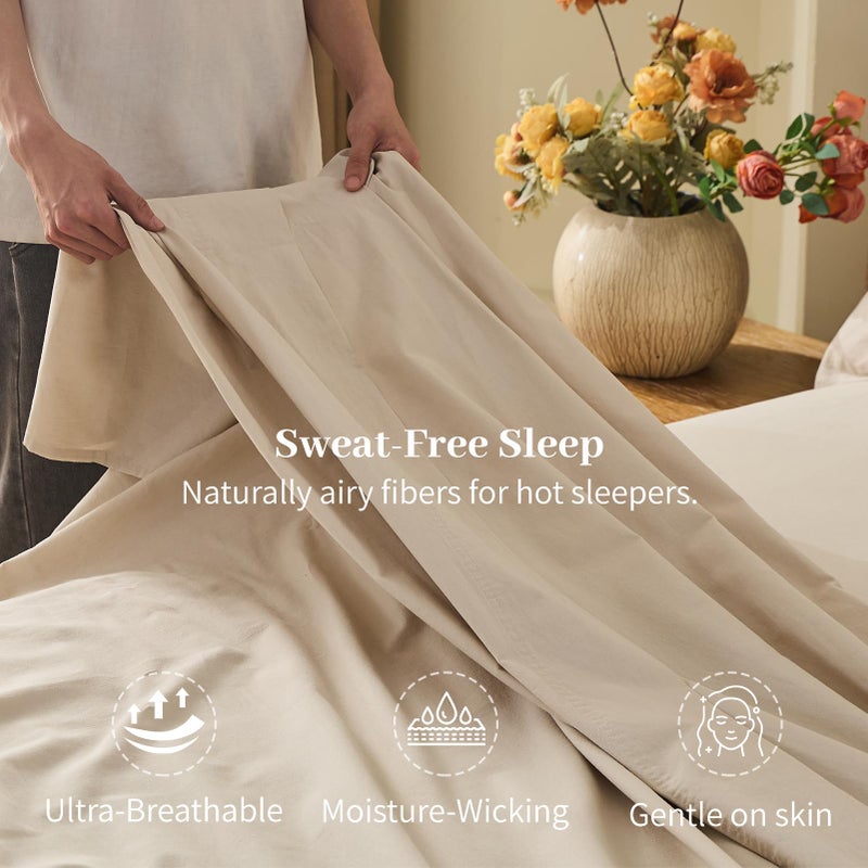 MEISHANG 100% French Pure Linen Sheets Queen Size - Bed Sheets 4 Piece Sets, Soft Durable Flax Linen, Anti-Tear Breathable Oeko-Tex Certified with 16" Deep Pocket (Linen) - Image 5