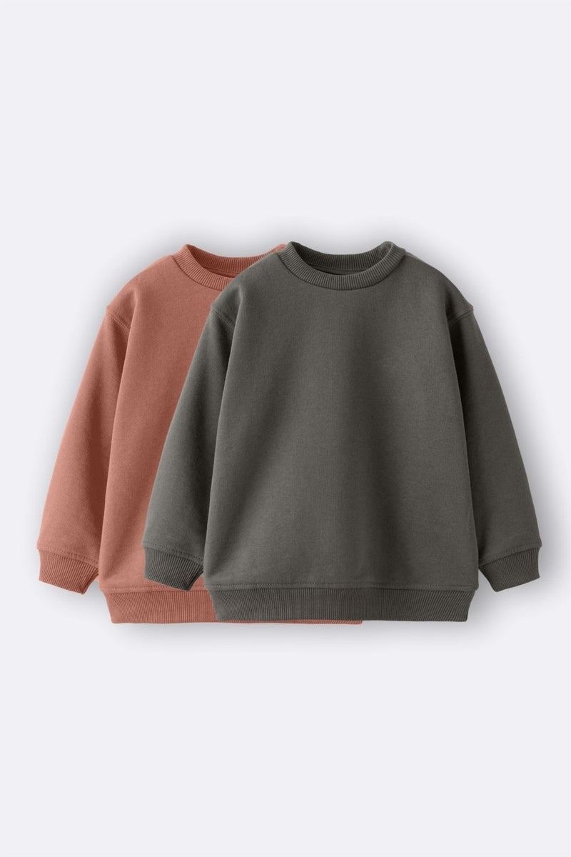 Zuzunga 2-Pack Basic Raised Kids Sweatshirt 3-10 Years Khaki-Brown  - Image 1