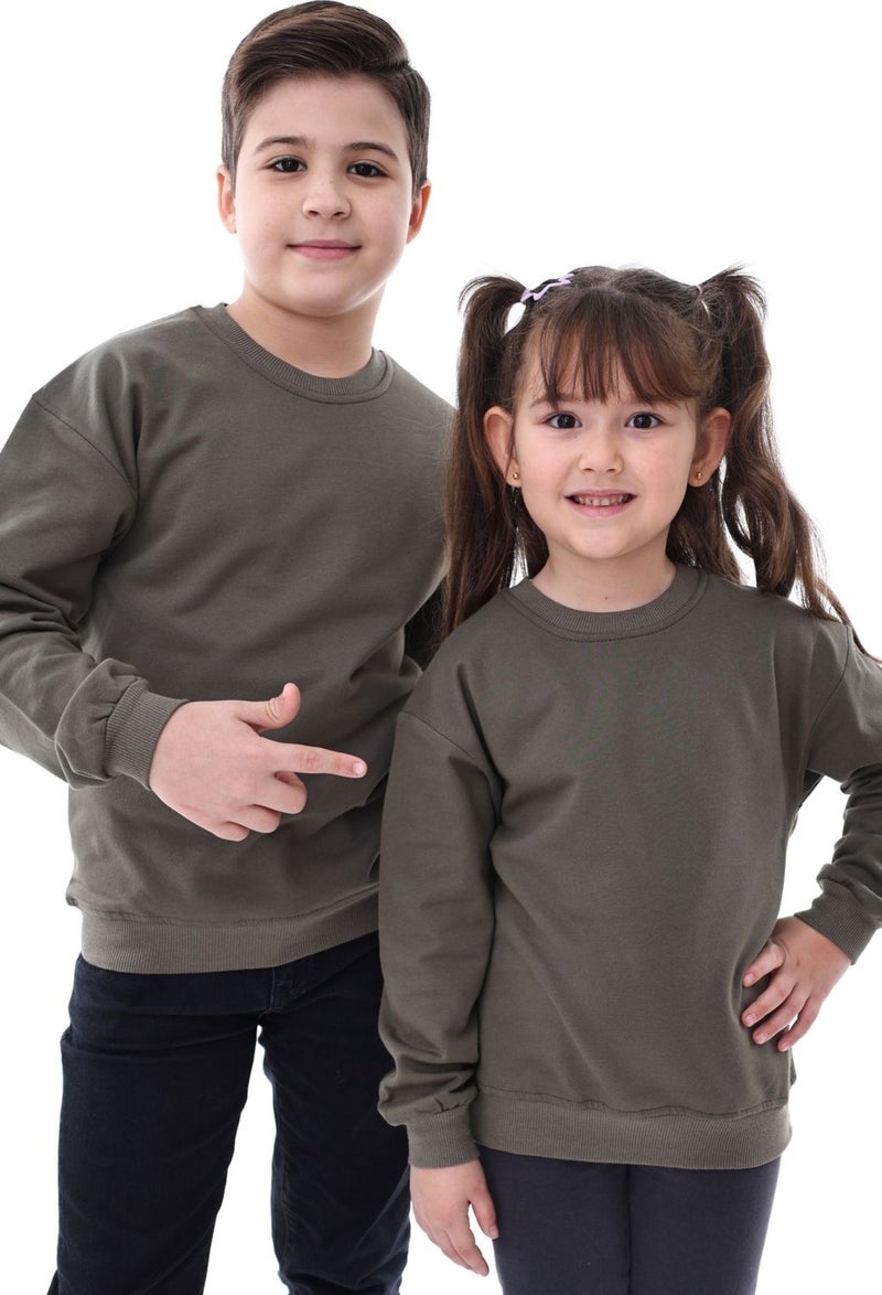 Zuzunga 2-Pack Basic Raised Kids Sweatshirt 3-10 Years Khaki-Brown  - Image 2