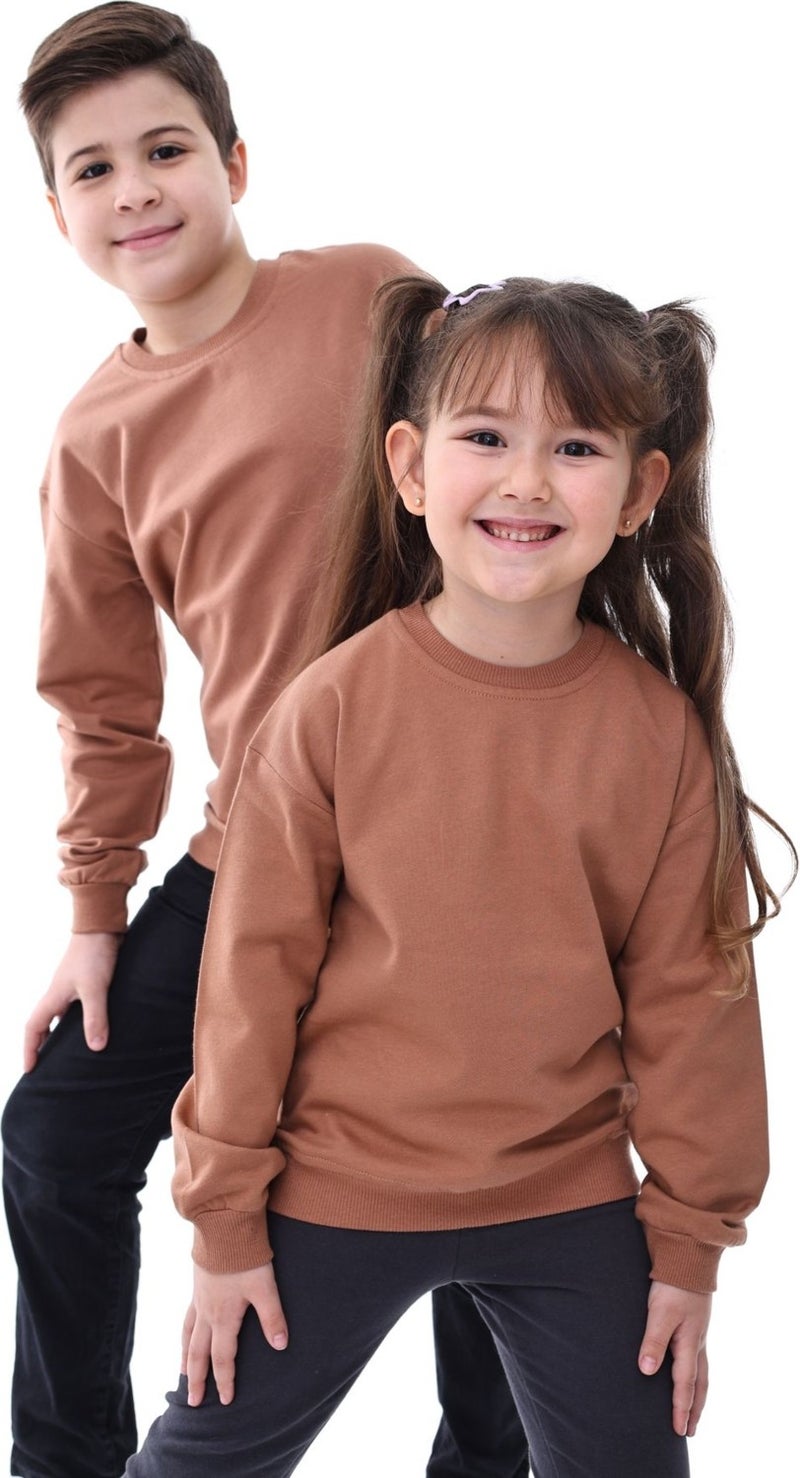 Zuzunga 2-Pack Basic Raised Kids Sweatshirt 3-10 Years Khaki-Brown  - Image 3