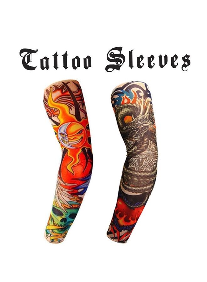 fantastic me 18.9x3.3x3.3 6pcs Set Arts Fake Temporary Tattoo Arm Sunscreen Sleeves, Body Art Arm Stockings Slip Accessories, Designs Tiger, Dragon, Skull For Outdoor Sport Riding Fishing Runnig