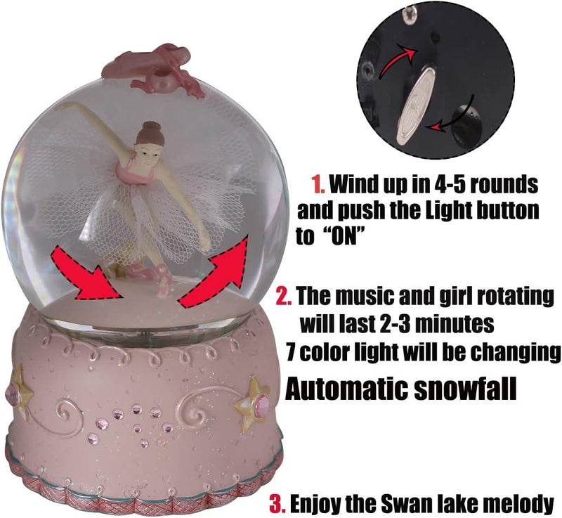 Singeek Swan Lake Music Box Ballerina Color Changing Lights Handpainted Dancing Ballerina Snow Globe Ballet Recital Gifts for Girls, Daughter, Granddaughter - Image 3
