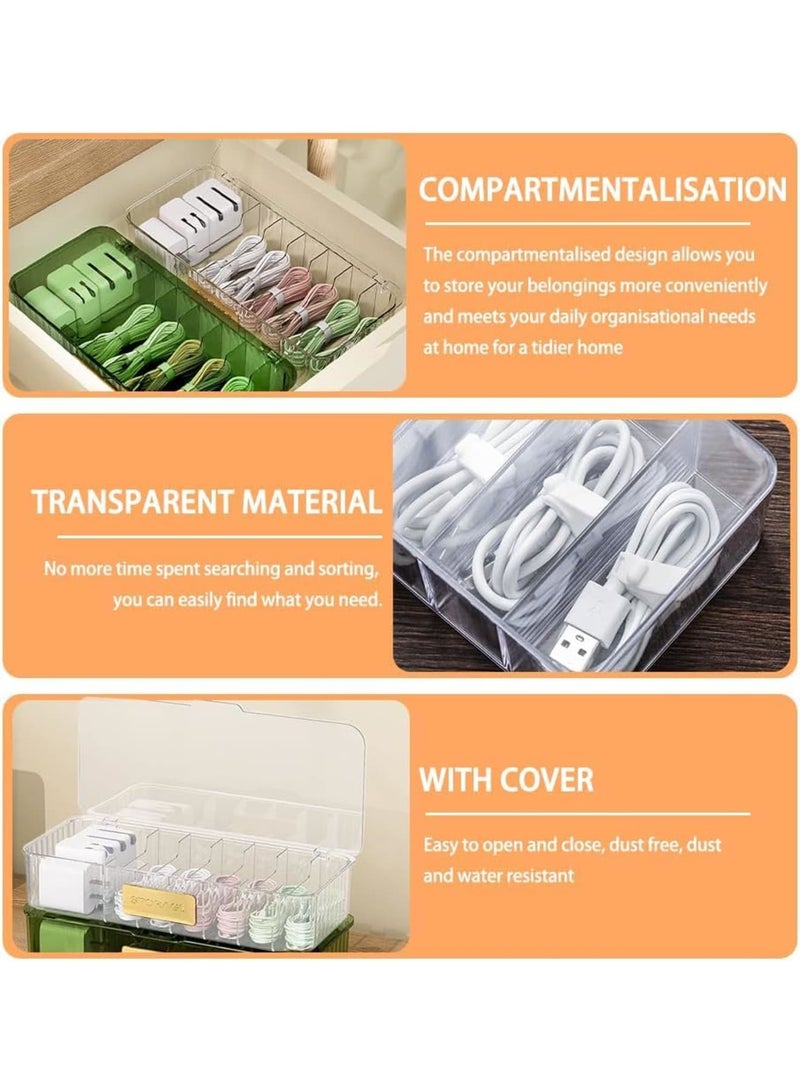 SYOSI Cable Organizer Box, Large Plastic Cable Storage Box with Lid 7 Grid Design and 30 Cable Ties for Headphones Chargers Power Cords and Accessories, 3 Pcs White - Image 5