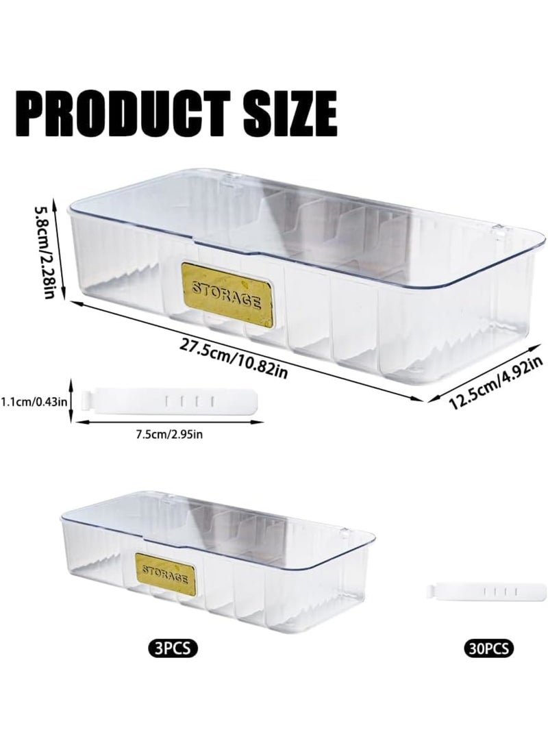 SYOSI Cable Organizer Box, Large Plastic Cable Storage Box with Lid 7 Grid Design and 30 Cable Ties for Headphones Chargers Power Cords and Accessories, 3 Pcs White - Image 2