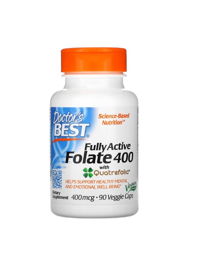 دكتورز بست Fully Active Folate 400 with Quatrefolic 400 mcg 90 Veggie Caps - Image 1