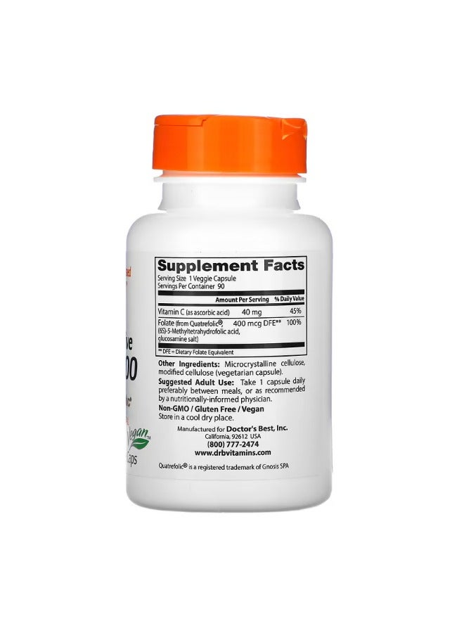 دكتورز بست Fully Active Folate 400 with Quatrefolic 400 mcg 90 Veggie Caps - Image 2