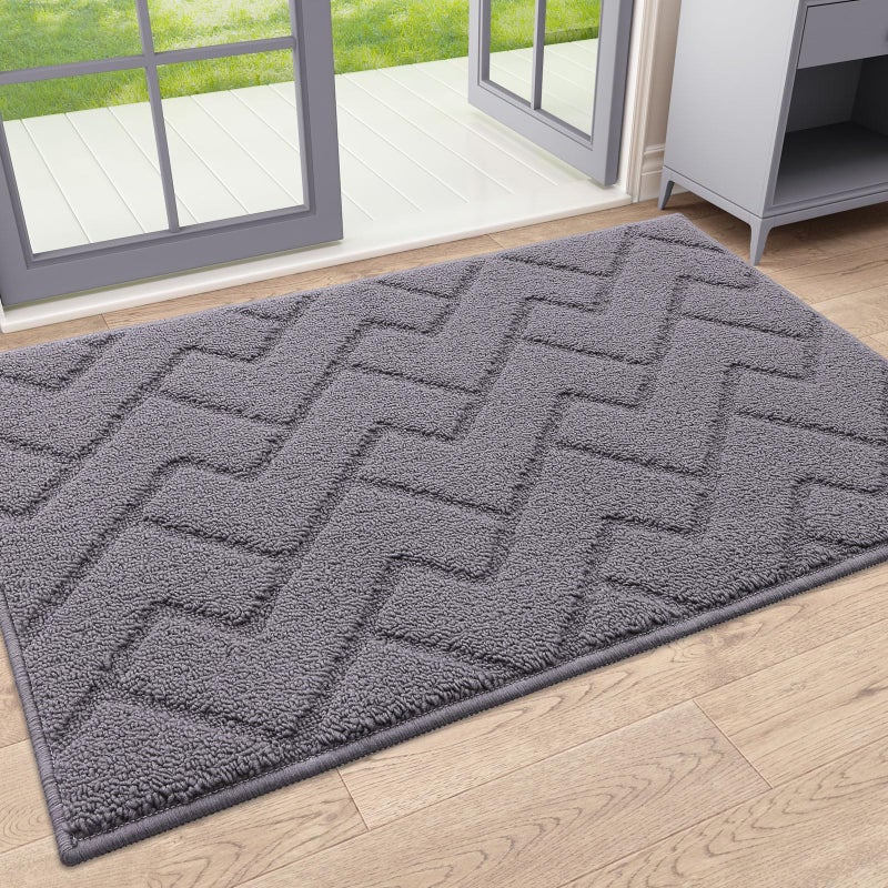 OLANLY Indoor Door Mat 32x20 Dirt Resistant and Absorbent Sturdy NonSlip Rubber Backing Easy to Clean Washable LowProfile Doormat for Entryway Grey