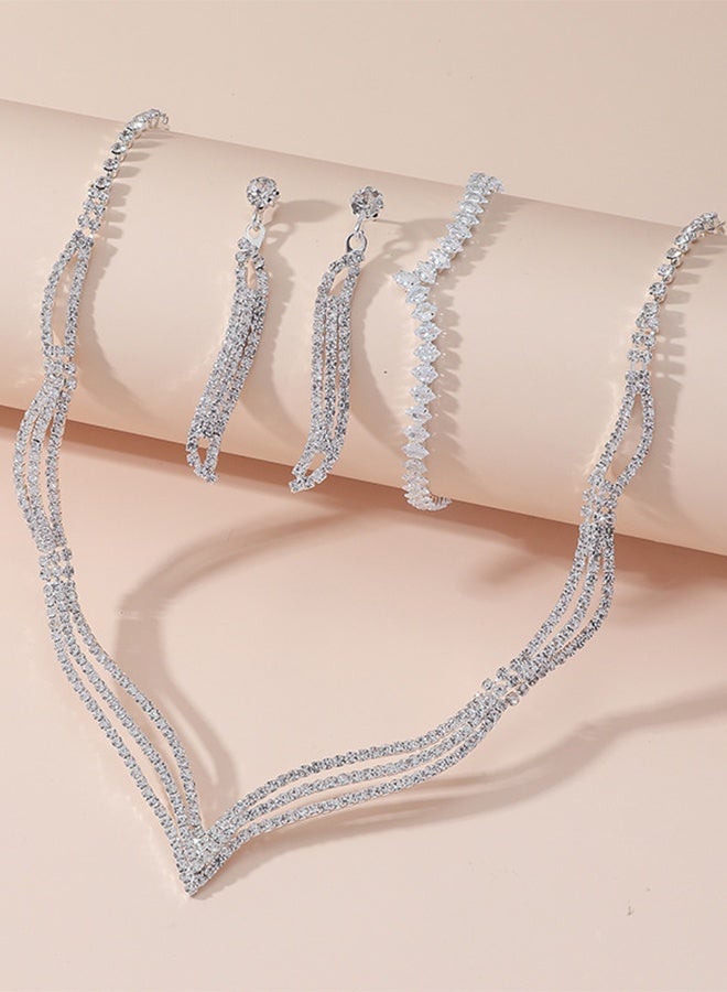 DUNISO 3Piece Necklace Bracelet and Earrings Set Full Diamond Necklace Crystal Earrings Wedding Bridal Bridesmaid Costume Jewelry Set for Women and Girls Dress Accessories - Image 4