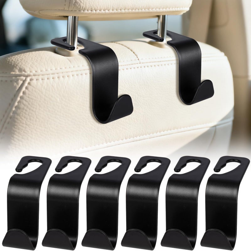 BFXM 6 Pack Car Seat Headrest Hooks, Back Seat Purse Hanger Holder Hook, Universal Storage Organizer for Handbag Grocery Bags Coats, Car Accessories for Women Men (Black) - Image 1