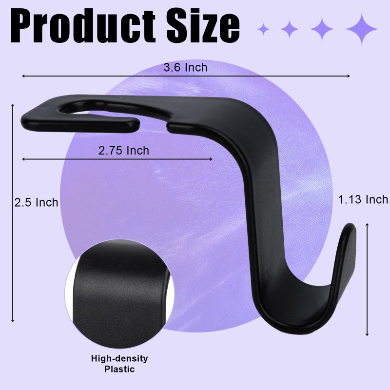 BFXM 6 Pack Car Seat Headrest Hooks, Back Seat Purse Hanger Holder Hook, Universal Storage Organizer for Handbag Grocery Bags Coats, Car Accessories for Women Men (Black) - Image 2