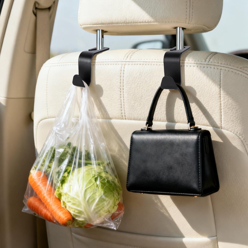BFXM 6 Pack Car Seat Headrest Hooks, Back Seat Purse Hanger Holder Hook, Universal Storage Organizer for Handbag Grocery Bags Coats, Car Accessories for Women Men (Black) - Image 3