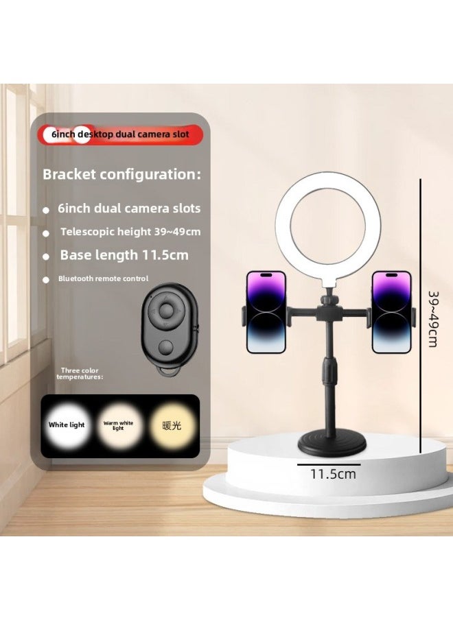 Generic - Manufacturer Customized Mobile Phone Live Photography Bracket Fill Light Photo Beauty Lamp Soft Light Floor-Standing Tripod Full Screen Lamp-Light Source Color:[desktop Stand] (6inch Dual Camera Positions) - Image 1