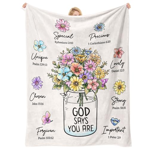 Damaigiift Christian Gifts for Women, Christian Blanket with Flowers, Birthday Gifts for Women, Baptism Religious Christmas Spiritual Gifts for Sister Daughter Girls Friend Mom, Soft Throw Blankets 50''x 60'' - Image 1
