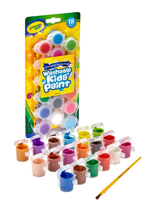 Crayola 18 ct. Washable Paint Pots with Brush, Classic & Bold Colors - Image 1