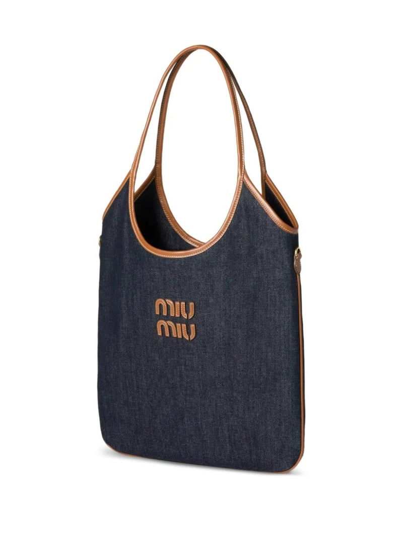 Miu Miu miumiu Leather Trimmed Denim Shoulder Bag - Image 3