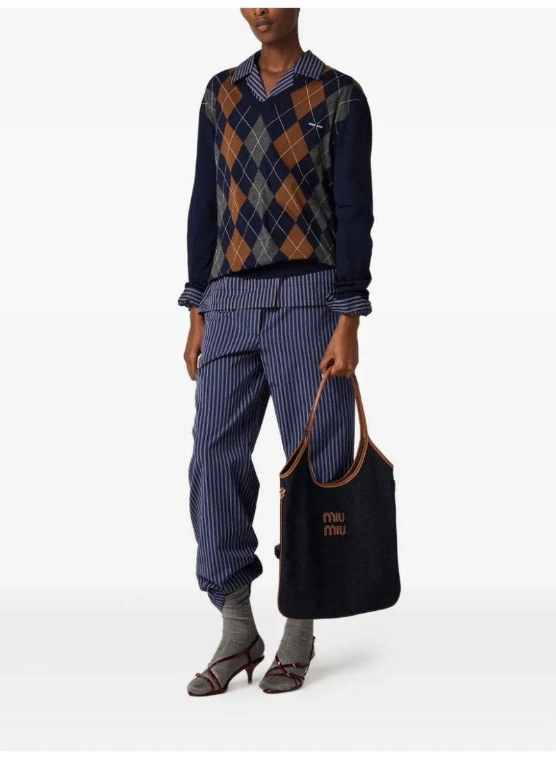 Miu Miu miumiu Leather Trimmed Denim Shoulder Bag - Image 2
