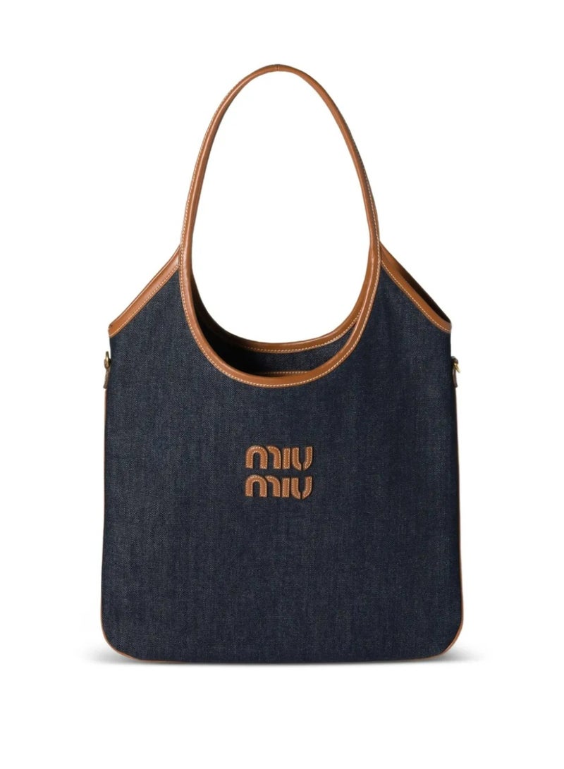 Miu Miu miumiu Leather Trimmed Denim Shoulder Bag - Image 1