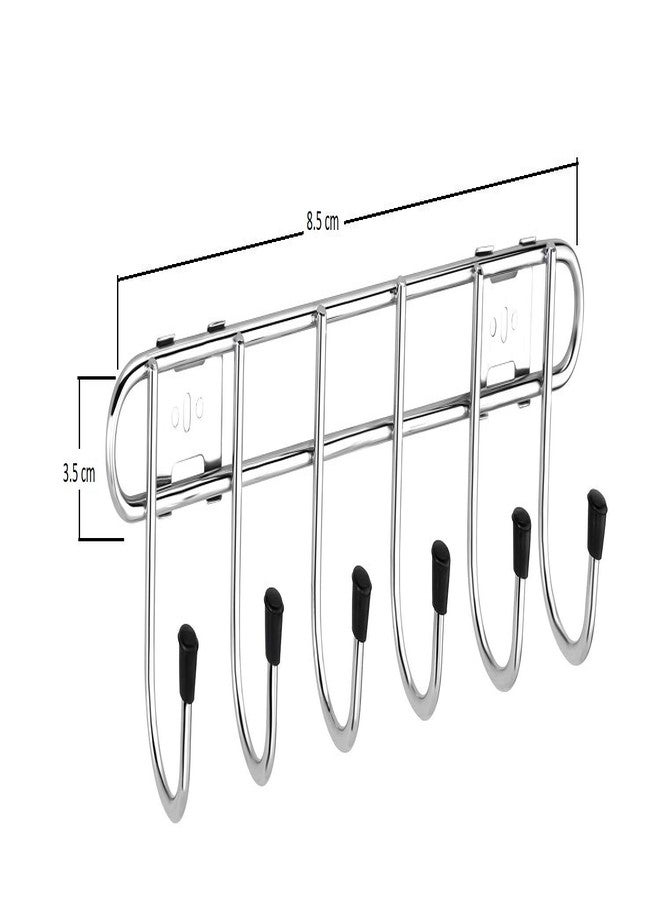 KEEPWELL 6 Pin Hook Stainless Steel Bathroom Cloth Hooks/Hanger/Key Holder/Door Wall Robe Hooks Rail for Hanging Keys, Clothes, Towel (1) - Image 2