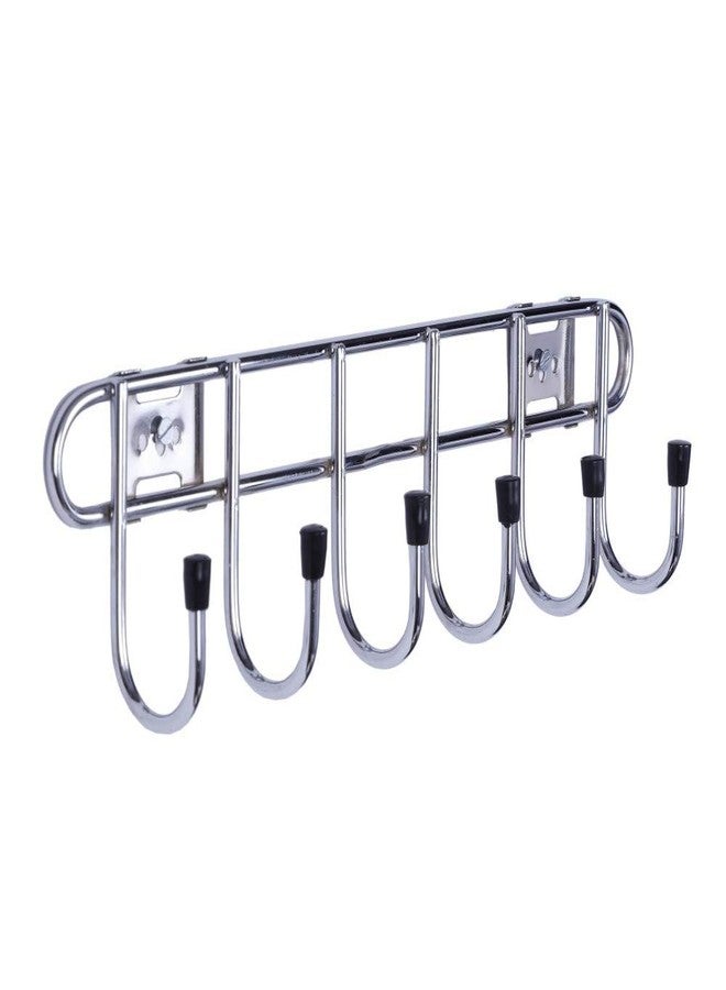 KEEPWELL 6 Pin Hook Stainless Steel Bathroom Cloth Hooks/Hanger/Key Holder/Door Wall Robe Hooks Rail for Hanging Keys, Clothes, Towel (1) - Image 1