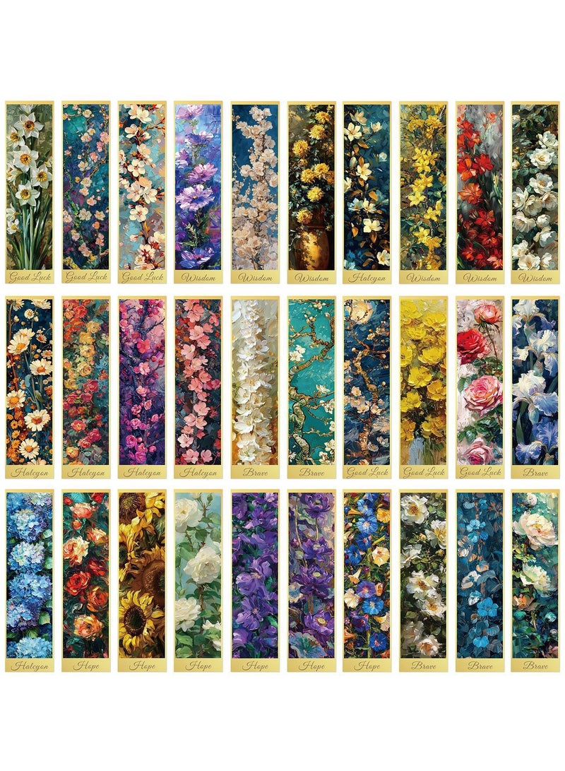 30 قطعة من علامات الكتب الزيتية على شكل زهرة، علامات كتب لطيفة للنساء، علامات كتب زهرية للقراءة، علامات كتب ملونة على شكل زهور، بطاقة علامة كتاب ورقية، علامات كتب فريدة، إكسسوارات كتب جمالية لمحبي الكتب - Image 1