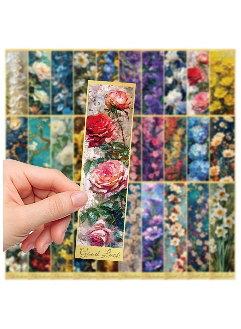 30 قطعة من علامات الكتب الزيتية على شكل زهرة، علامات كتب لطيفة للنساء، علامات كتب زهرية للقراءة، علامات كتب ملونة على شكل زهور، بطاقة علامة كتاب ورقية، علامات كتب فريدة، إكسسوارات كتب جمالية لمحبي الكتب - Image 2