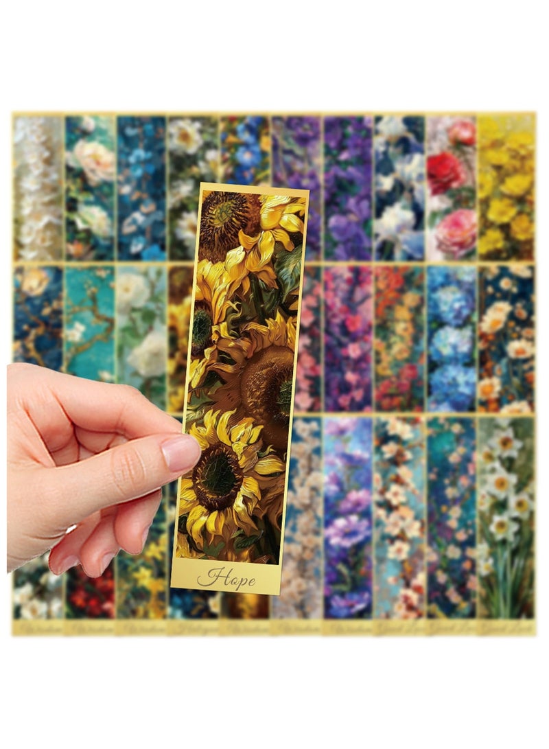 30 قطعة من علامات الكتب الزيتية على شكل زهرة، علامات كتب لطيفة للنساء، علامات كتب زهرية للقراءة، علامات كتب ملونة على شكل زهور، بطاقة علامة كتاب ورقية، علامات كتب فريدة، إكسسوارات كتب جمالية لمحبي الكتب - Image 3