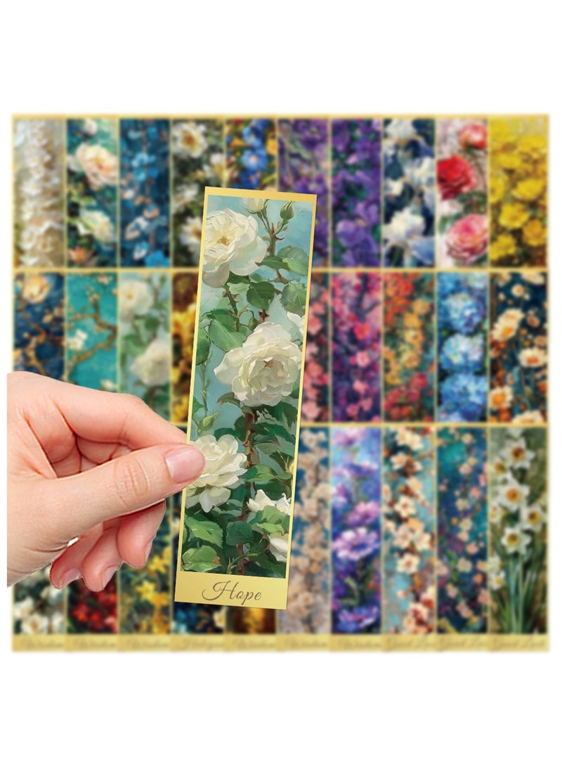 30 قطعة من علامات الكتب الزيتية على شكل زهرة، علامات كتب لطيفة للنساء، علامات كتب زهرية للقراءة، علامات كتب ملونة على شكل زهور، بطاقة علامة كتاب ورقية، علامات كتب فريدة، إكسسوارات كتب جمالية لمحبي الكتب - Image 5