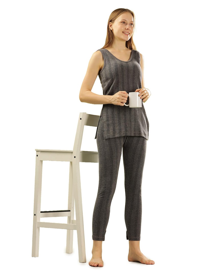 Dollar Ultra Women's Thermal Set | Soft Cotton Rich Brushed Fabric | Thermal Wear for Women | Stylish & Comfortable Winter Top & Bottom Set | Pack of 1 Charcoal Melange - Image 1