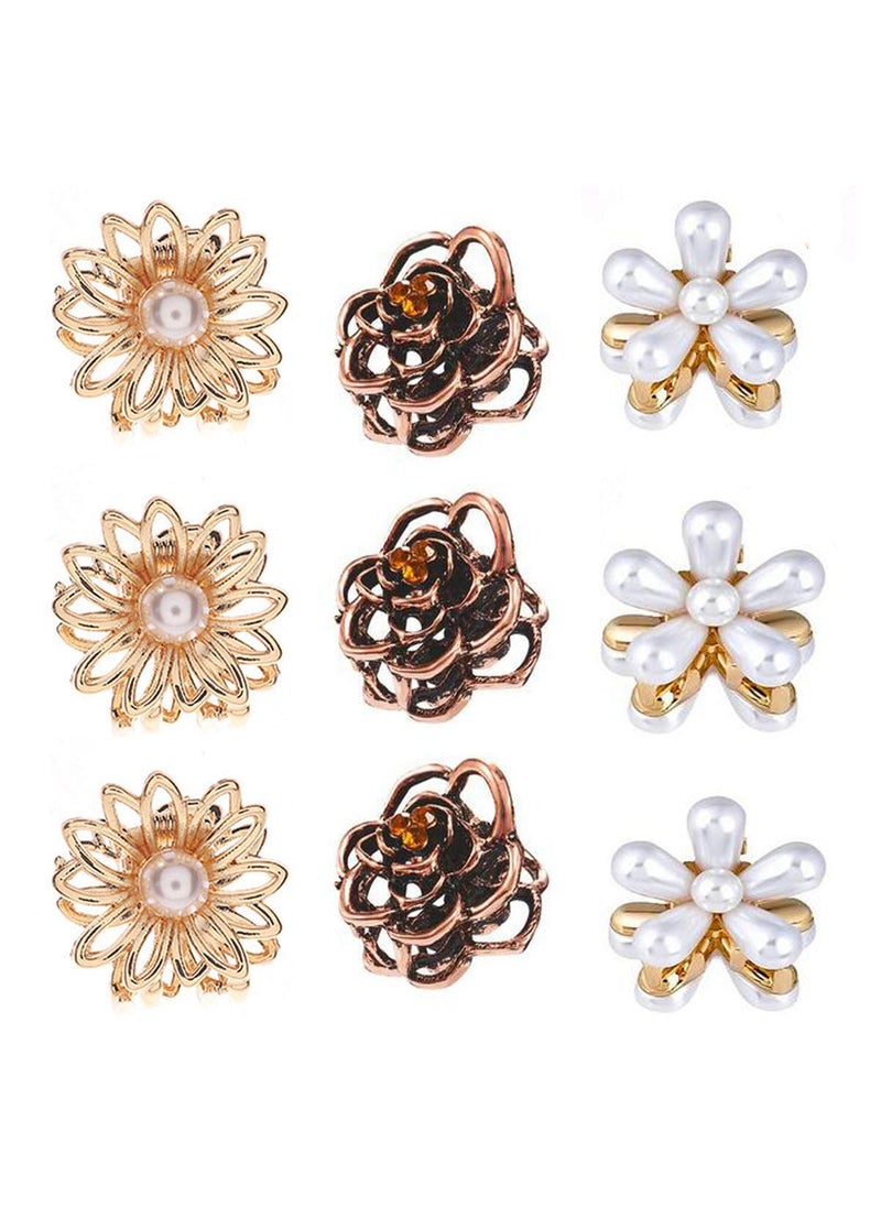 Suoirblss 9PCS 3 Styles Women Mini Imitation Pearl Daisy Flower Claw Clip Vintage Rose Hair Claws Metal Hair Clips Sweet Bangs Clips Decorative Hair Accessories 