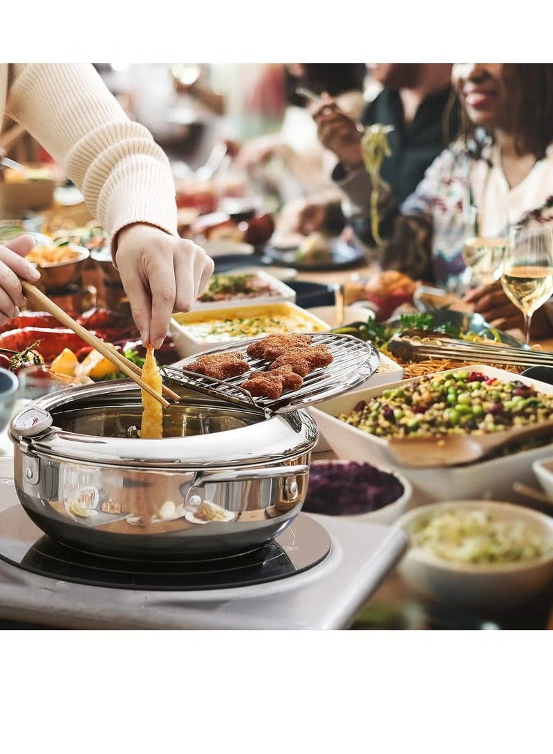 XiuWoo Deep Fryer Pot, Japanese Tempura Deep Fryer Stainless Steel Frying Pot With Thermometer 4.2L, Small household fryer, 37*15.5CM - Image 3