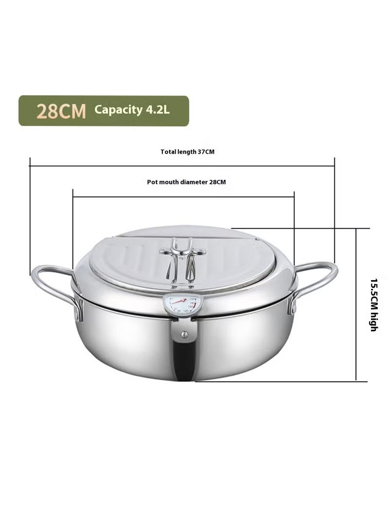 XiuWoo Deep Fryer Pot, Japanese Tempura Deep Fryer Stainless Steel Frying Pot With Thermometer 4.2L, Small household fryer, 37*15.5CM - Image 4