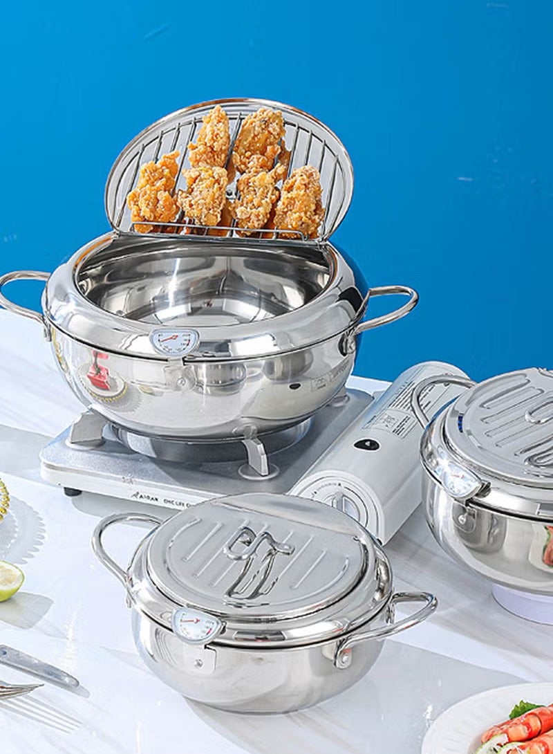 XiuWoo Deep Fryer Pot, Japanese Tempura Deep Fryer Stainless Steel Frying Pot With Thermometer 4.2L, Small household fryer, 37*15.5CM - Image 5