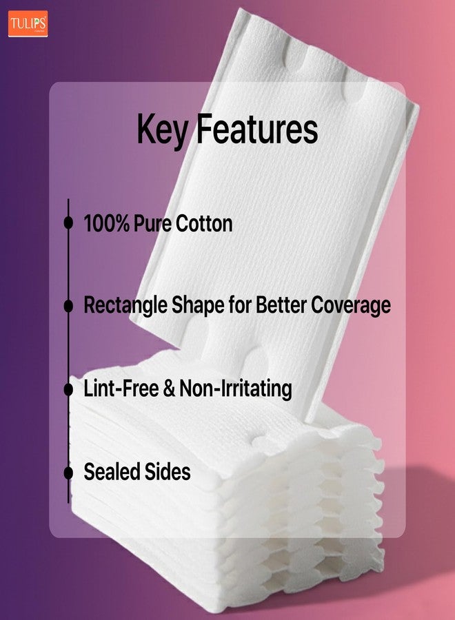 Tulips 150 Rectangle Facial Cotton Pads in a Box (Pack of 1); Made from 100% Pure Soft Cotton, Best for Applying & Removing Makeup, safe for sensitive Skin - Image 3
