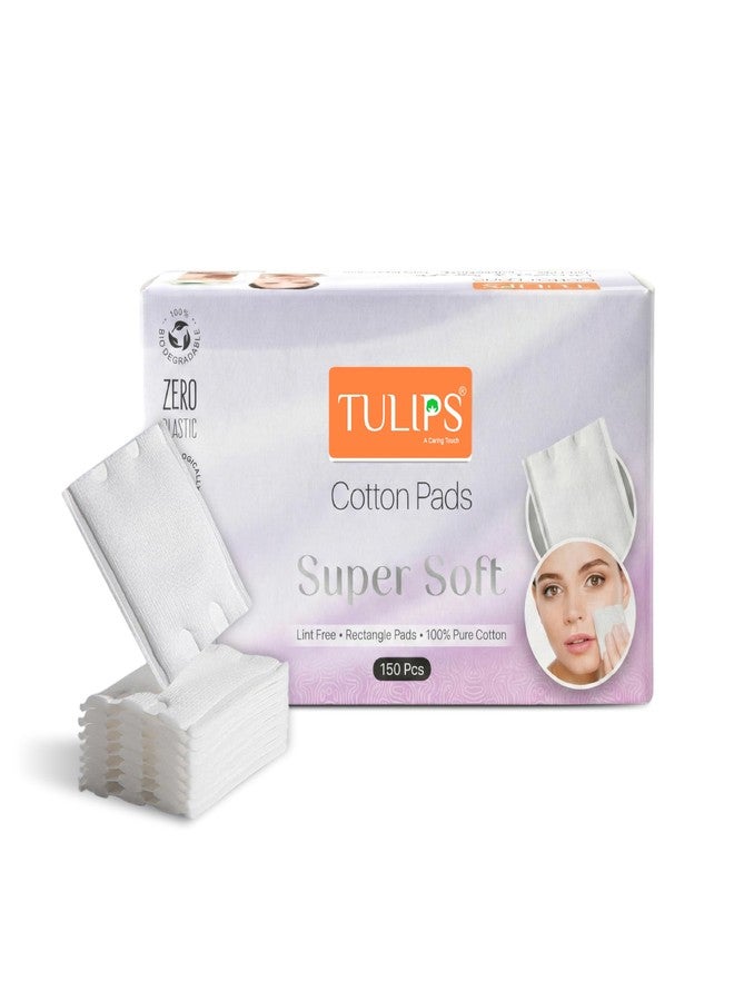 Tulips 150 Rectangle Facial Cotton Pads in a Box (Pack of 1); Made from 100% Pure Soft Cotton, Best for Applying & Removing Makeup, safe for sensitive Skin - Image 1