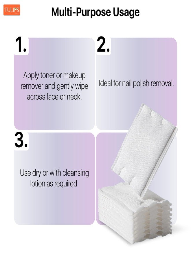 Tulips 150 Rectangle Facial Cotton Pads in a Box (Pack of 1); Made from 100% Pure Soft Cotton, Best for Applying & Removing Makeup, safe for sensitive Skin - Image 4