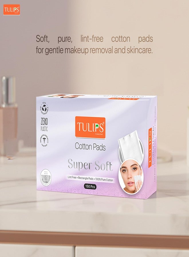 Tulips 150 Rectangle Facial Cotton Pads in a Box (Pack of 1); Made from 100% Pure Soft Cotton, Best for Applying & Removing Makeup, safe for sensitive Skin - Image 2