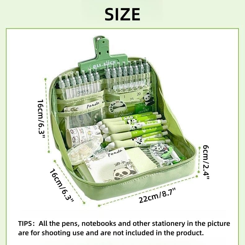 KASTWAVE Large Capacity Pencil Case, Kawaii Cute Aesthetic Pencil Pouch Handheld Pen Bag, Canvas Cosmetic Portable Gift for Office School Teen Girl Boy Men Women Adult (Green) - Image 3