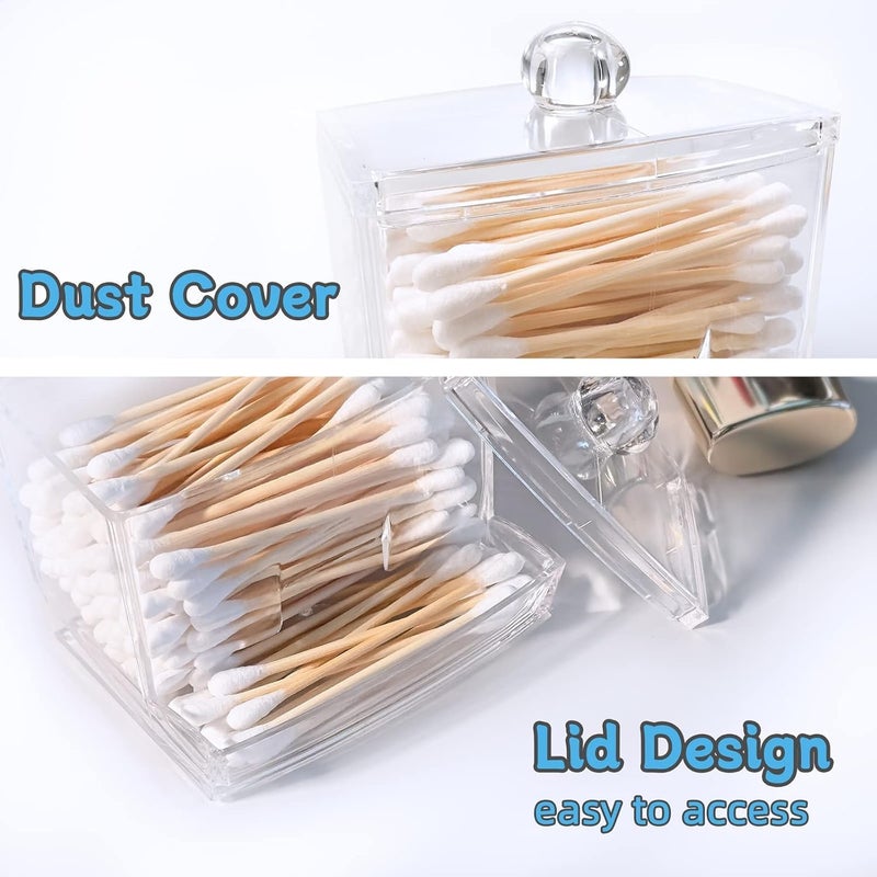 Cyrox Cotton Swab Stick Holder Storage Organizer, Square Cotton Ball Container with Lid, Acrylic Cotton Buds Storage Dispenser Box for Countertop Vanity Bathroom (1Pcs) - Image 4
