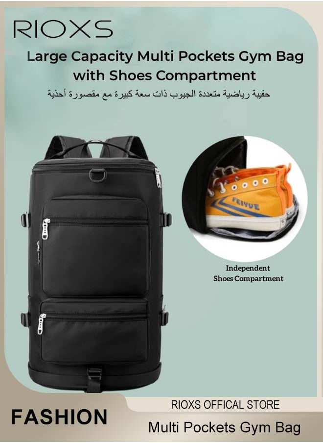 RIOXS - Large Capacity Multi Pockets Gym Bag with Shoes Compartment Sports Bag with Waterproof Pocket Outdoor Sport Travel Duffel Bag for Women and Men - Image 1