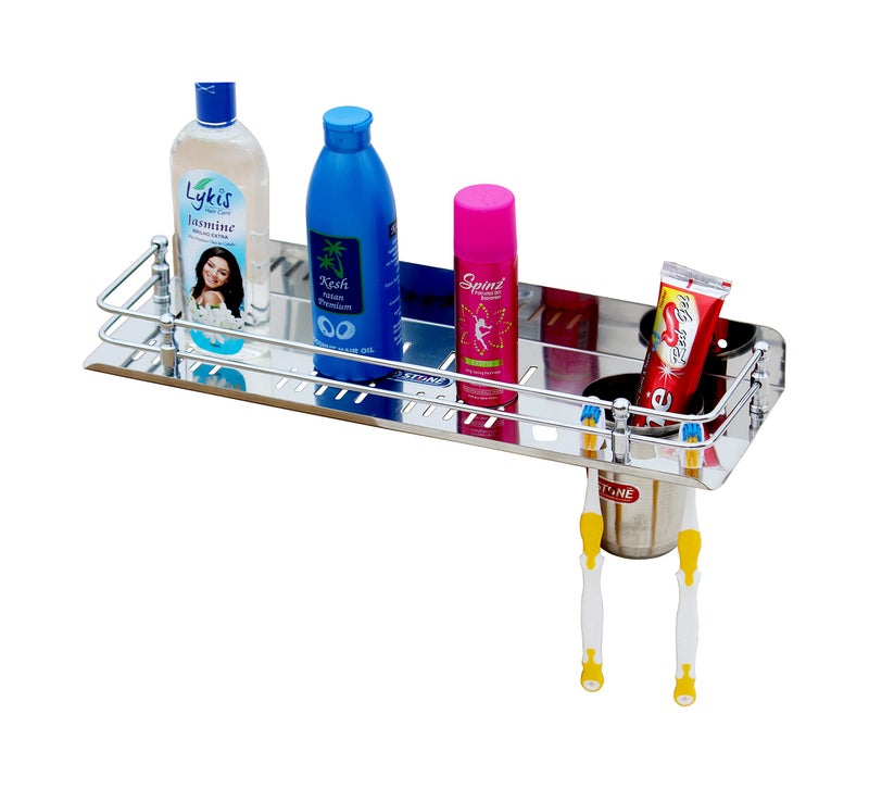 STONE STONE Stainless Steel 3 in 1 Multipurpose Bathroom Wall Shelf Toothbrush Holder Tumbler Holder Kitchen Rack and Bathroom Organizer with Toothbrush and Towel Holder ( 15 Inch, Pack Of 1) - Image 5