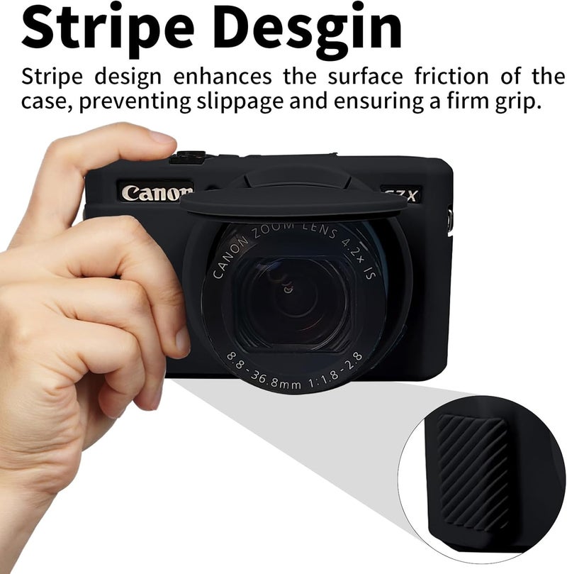 إيزي هود حقيبة G7X2، حقيبة كاميرا لـ Canon G7 X Mark II، غطاء حماية من السيليكون الناعم مع غطاء عدسة قابل للإزالة لكاميرا Powershot G7X Mark II DSLR - أسود - Image 4