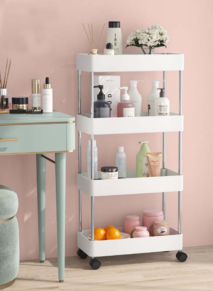 DubaiGallery 4 Tier Rolling Utility Cart Storage Shelves With Roller Wheels Organizer Shelf For Kitchen Bathroom Office Living Room, Storage Holders & Racks  - Image 3